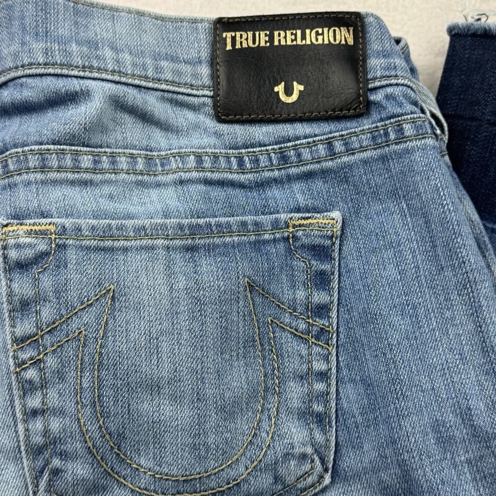 True‎ Religion Cropped Jeans Women 30 Ombre Raw Hem Relaxed Straight Blue - Picture 4 of 11